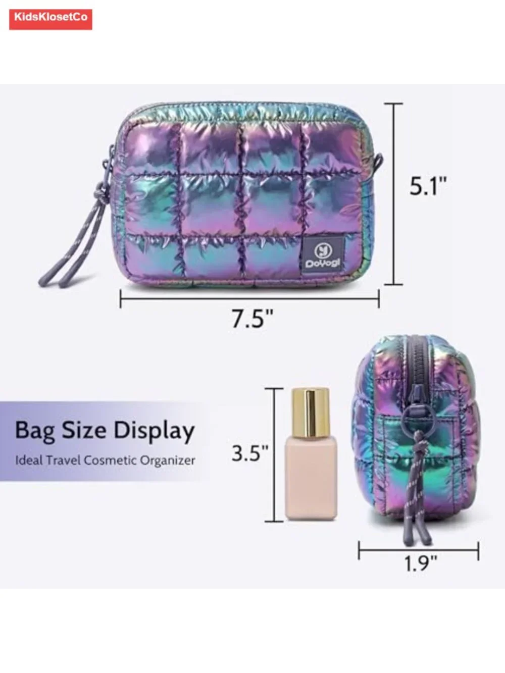 Quilted Puffer Makeup Bag with Crossbody Strap - Travel Toiletry Organizer